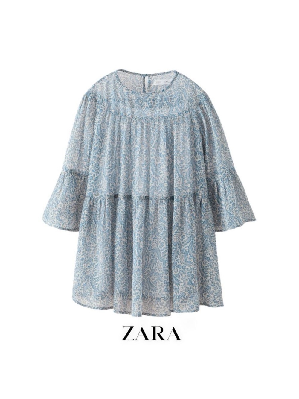 Zara Pale Blue Floral Tiered Babydoll Dress